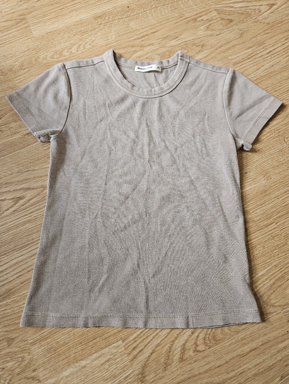 Marine Layer Lexi Rib Sun-In Crew Short Sleeve Tee Beige Cream XS